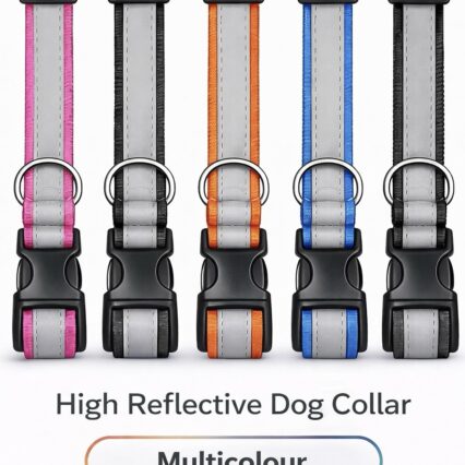 High Reflective Dog Collar Set 5 Pcs, Durable & Adjustable Nylon Dog Belt for Small, Medium & Large Dogs, D-Ring & Soft Comfort Fit, Night Safety Design