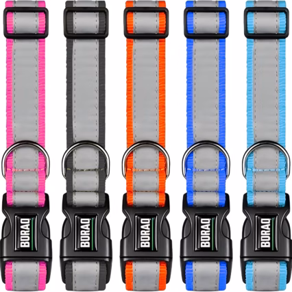 High Reflective Dog Collar Set 5 Pcs, Durable & Adjustable Nylon Dog Belt for Small, Medium & Large Dogs, D-Ring & Soft Comfort Fit, Night Safety Design