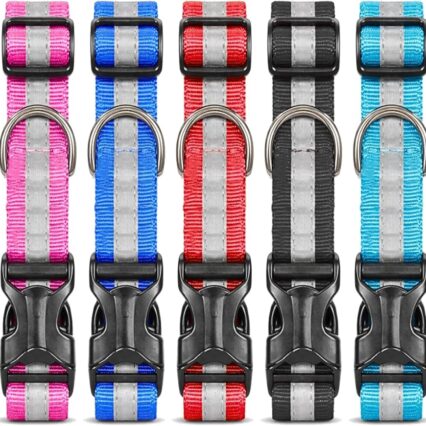 Reflective Dog Collar 5 Pcs, Feautures with Adjustable & Durable, Nylon Dog Belt, Heavy Metal D Ring & Strong Buckle, for Dogs (Multicolor)