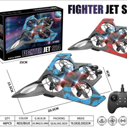 Fighter Jet S24 RC Toy for Kids – Remote Control Flying Drone Jet with Lights, Durable Plastic Body, 360° Rotation